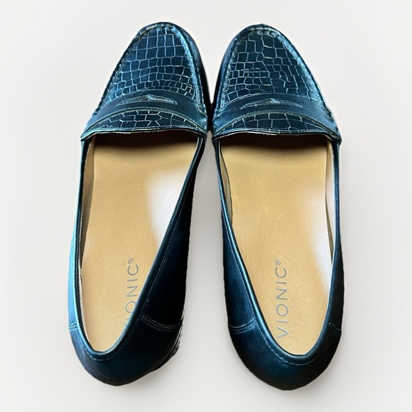 Vionic Womens Penny Loafers Size 12 CROCO Black Leather Waverly Block Heel - Picture 4 of 8